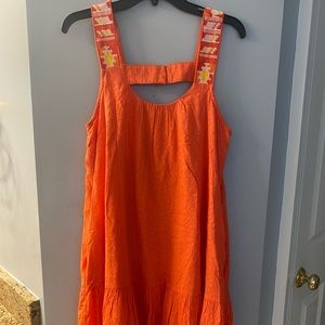 Anthropologie orange embroidered textured mini dress size medium new